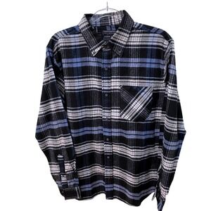 Jackson Hole Mens Size M Flannel Shirt Medium Blue Black White Plaid Button Down